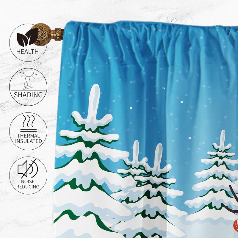 SUNWISHA Christmas Curtain Valances Decoration, Suitable for Living Rooms, Bedrooms, Short Curtains 52x18 Inches Snowman Santa Claus Kitchen Winter Scene Blue - Image 4
